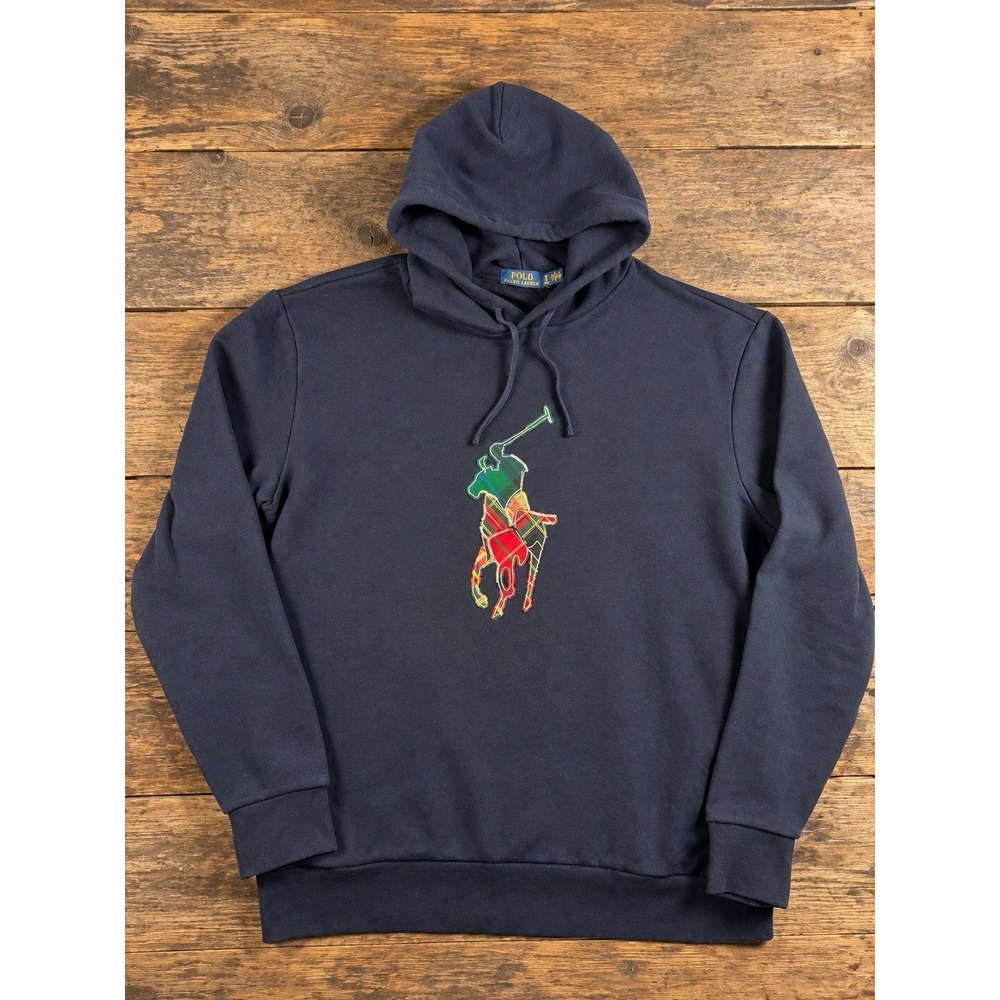 NWOT Polo Ralph Lauren Mens XLT Big Pony Tartan Plaid Hoodie Navy Big & Tall